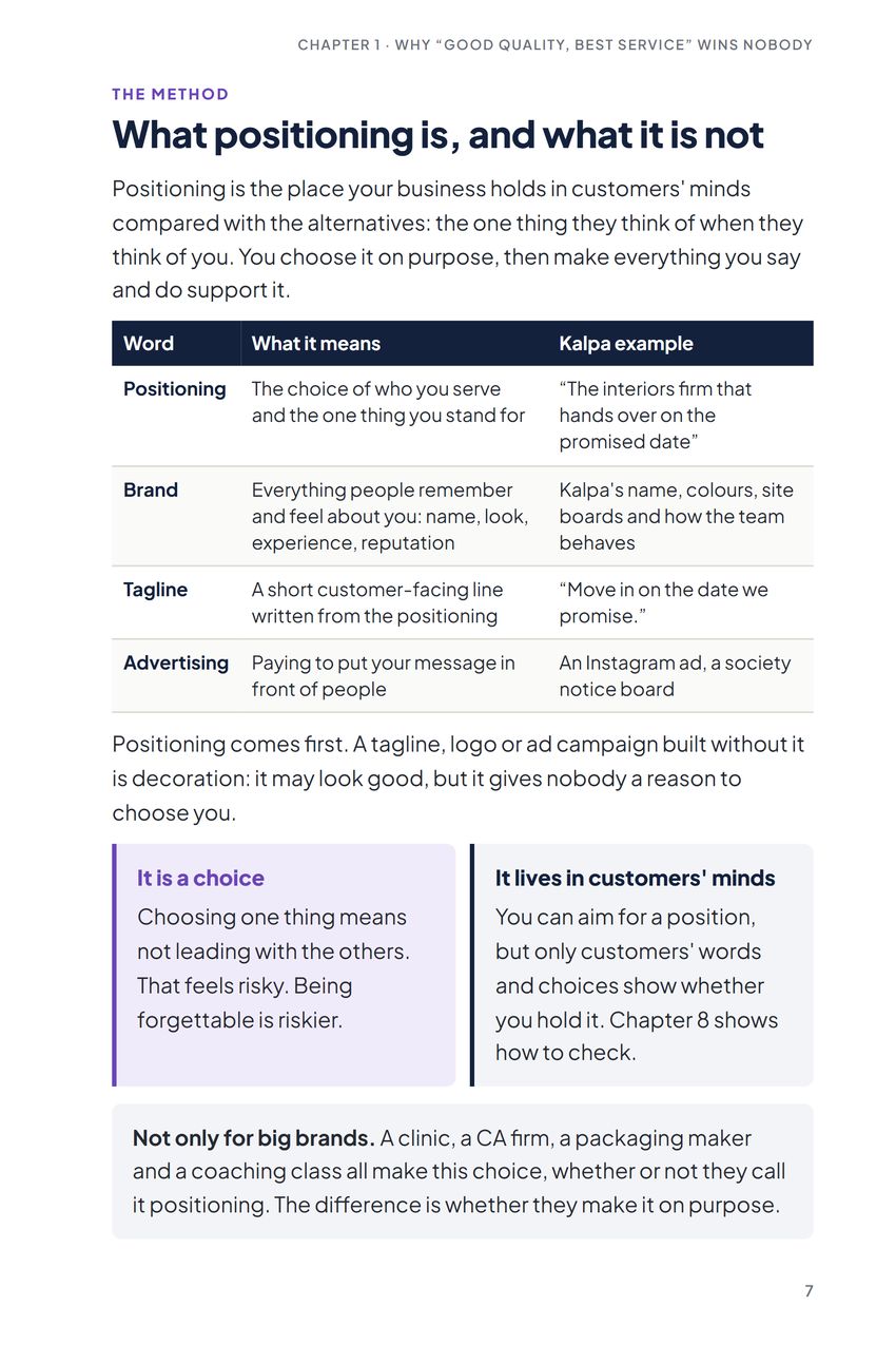 Be the Obvious Choice, The method: What positioning is, and what it is not