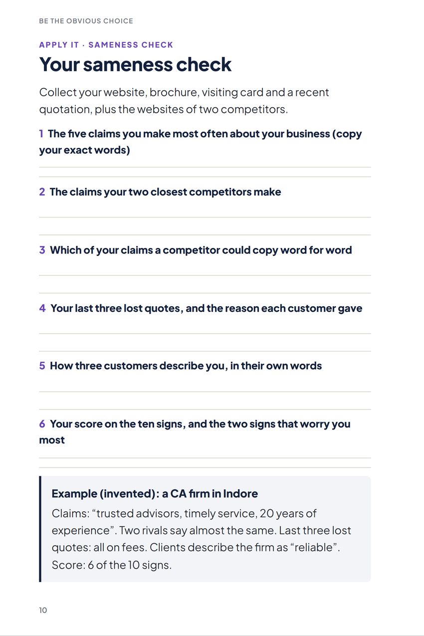 Be the Obvious Choice, Worksheet: Your sameness check
