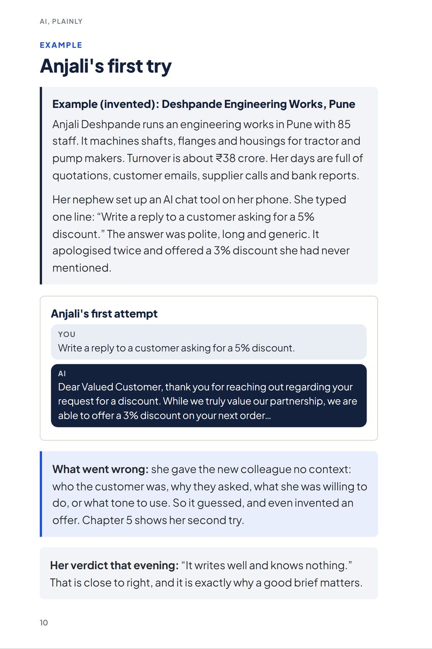 AI, Plainly, Example: Anjali's first try