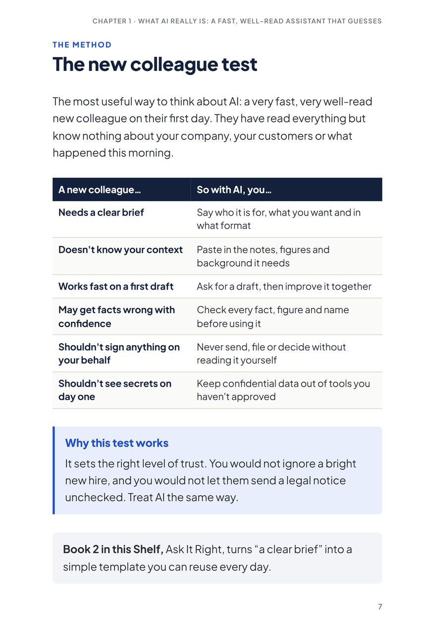 AI, Plainly, The method: The new colleague test